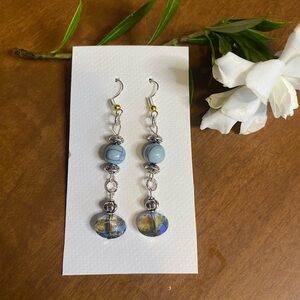 Iridescent Blue Crystal Dangle Earrings